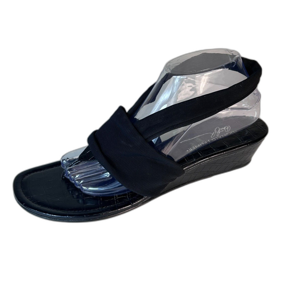 Donald J Pliner Women's Black Stretch Fabric Wedge Heel Sling Back Sandal Sz 11M